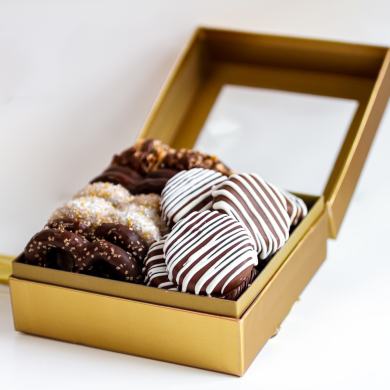 Golden chocolate pretzels gift box